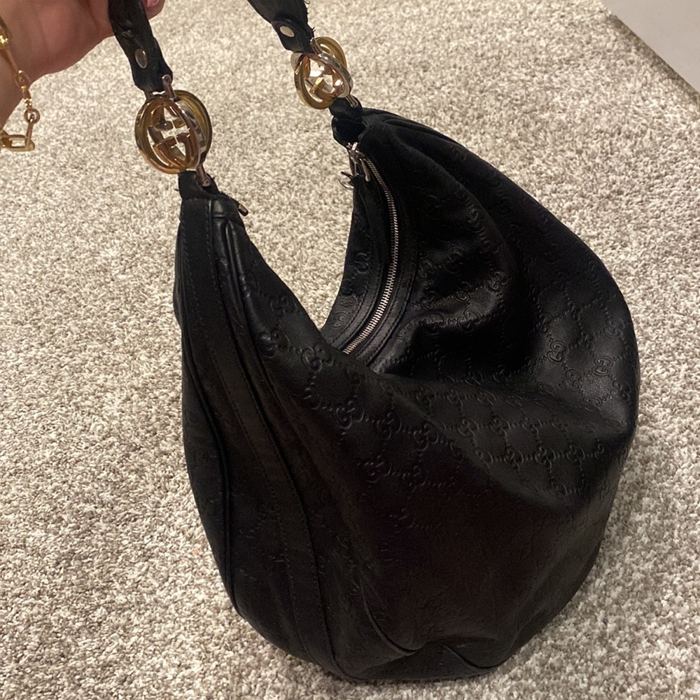 Gucci Black Guccissima Leather GG Twins Hobo bag!